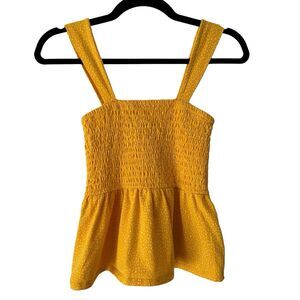 Express Yellow Square Neck Polka Dot Cottagecore Smocked Tank Top Size XS